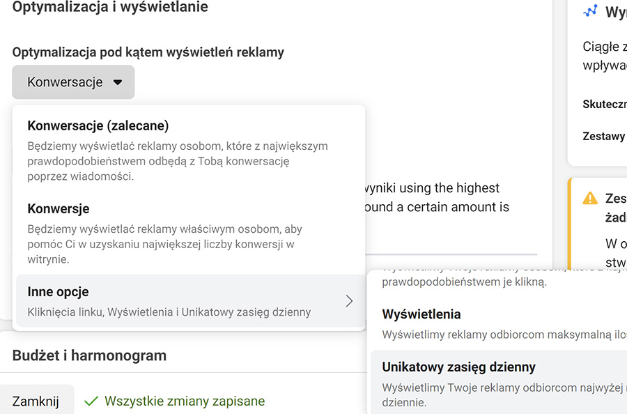 Cele kampanii Facebook Ads